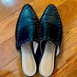 CALVIN KLEIN black floral studded mules size 10